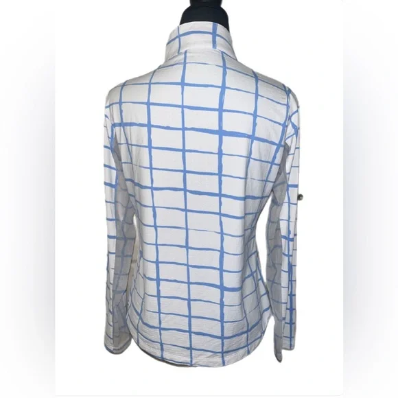 IBKUL Women's Long Sleeve SPF 50 Top in Blue and White Check- medium - Picture 5 of 6